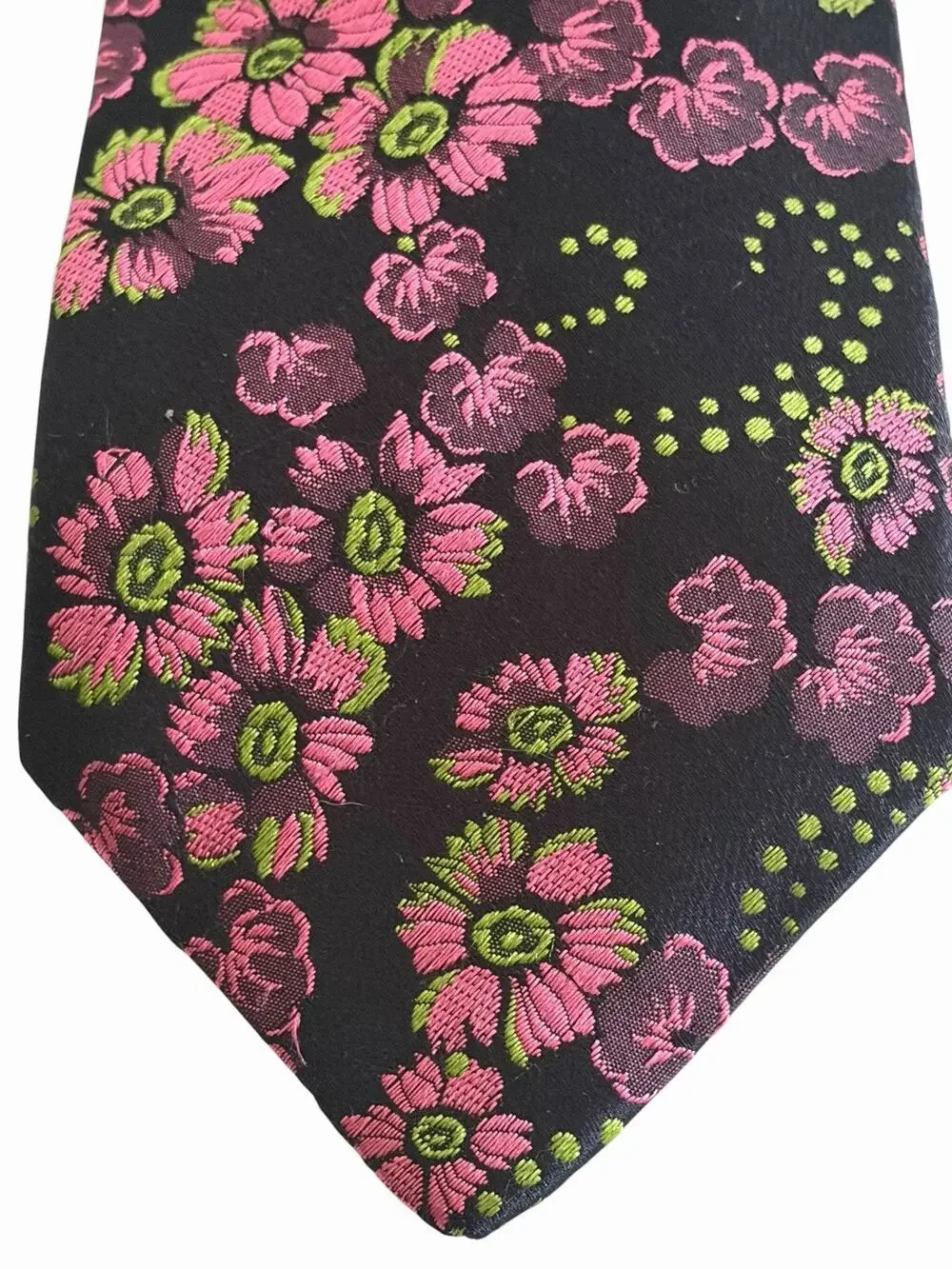 DUCHAMP London Silk Tie Black Dark Floral Embroidered Jacquard Made in England